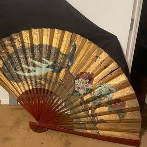 Vintage large Asia hand painted wall fan